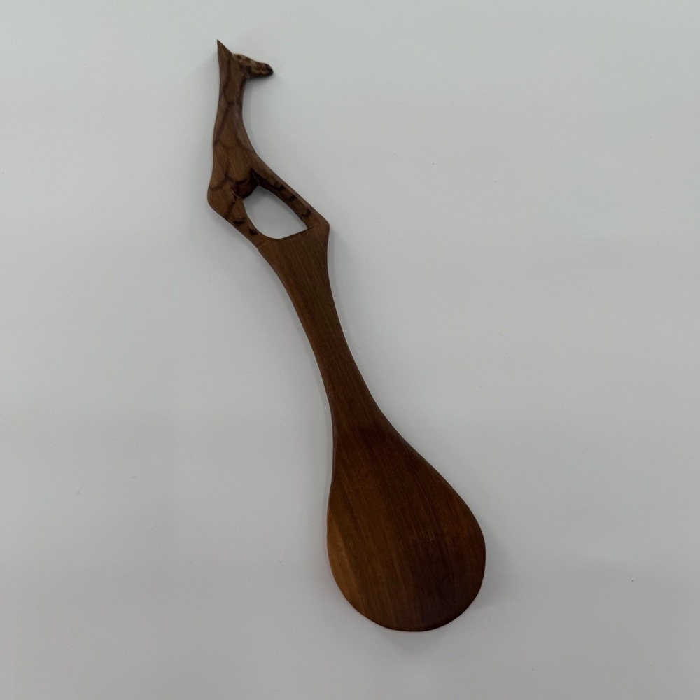 Hand Carved Wooden Giraffe Serving Spoon African-Inspired Kenyan Style Decor Art